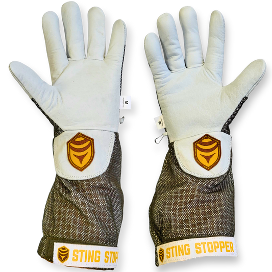 Sting Stopper Ventilated Goat Skin Beekeeping Gloves - Olive Green