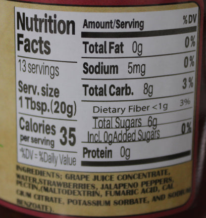Strawberry Jalapeno Jam - No Sugar Added, 9 oz.