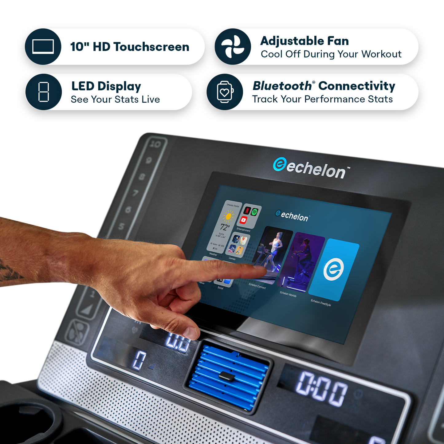Echelon Stride-6 S™ 2026 Auto-Fold Smart Treadmill w. 10″ HD Touchscreen