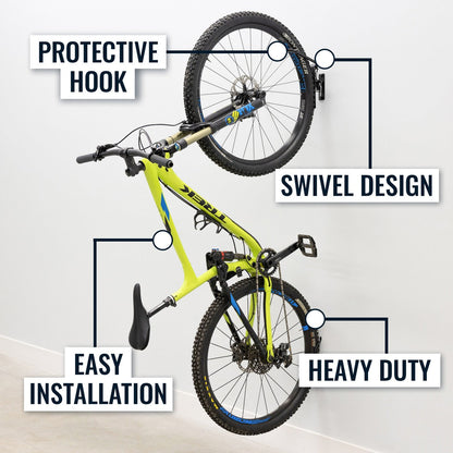 Swivel Mount Bike Storage Rack | 2 Bike Garage Wall Hooks | Mud