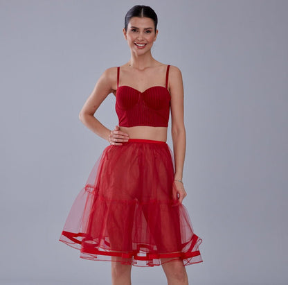 Red Voile Short Petticoat Skirt with Elastic Band - Perfect for Parties