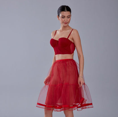 Red Voile Short Petticoat Skirt with Elastic Band - Perfect for Parties