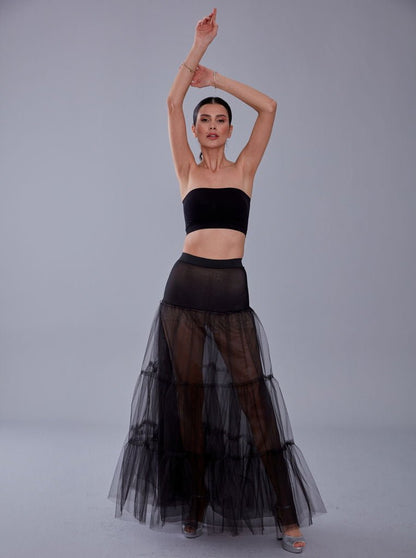 Black Voile Petticoat Skirt with Elastic Band - Perfect for Parties