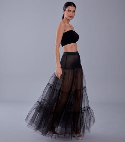 Black Voile Petticoat Skirt with Elastic Band - Perfect for Parties