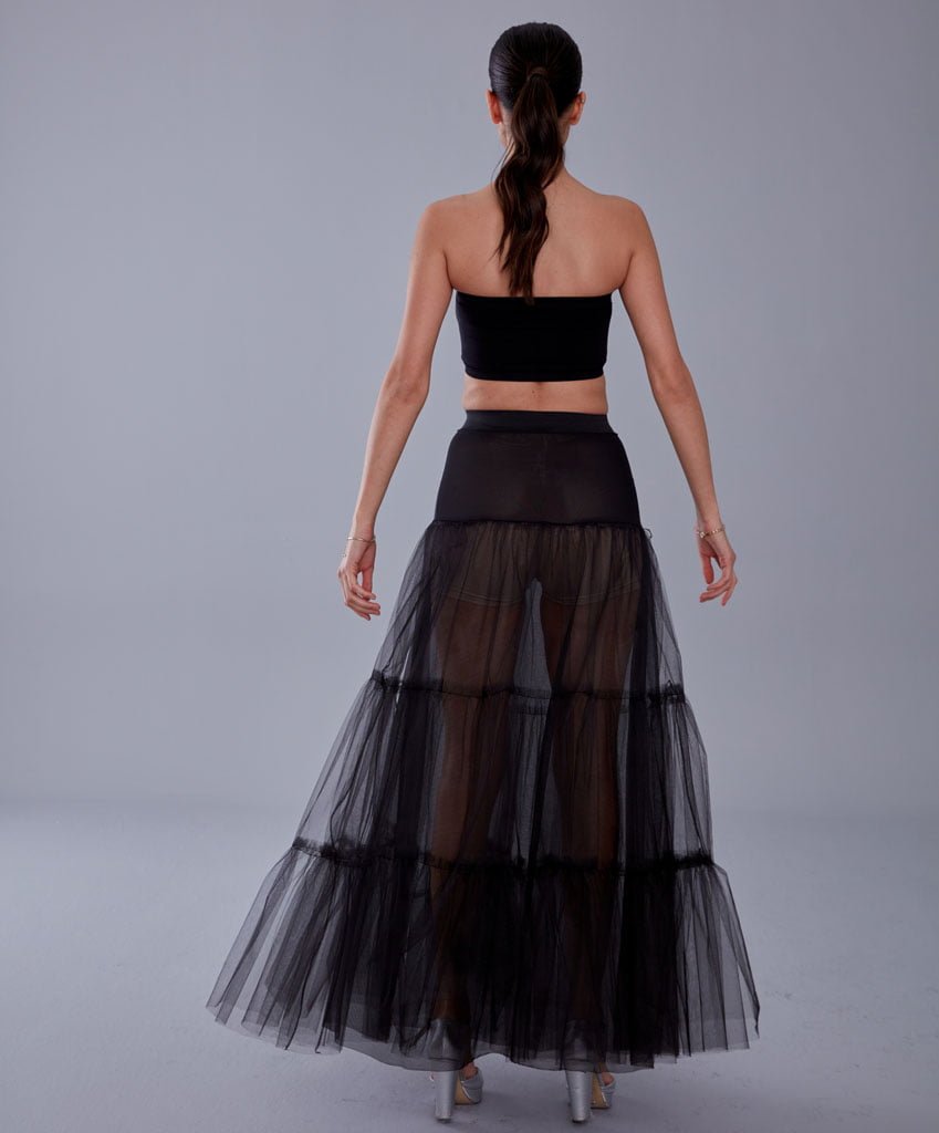 Black Voile Petticoat Skirt with Elastic Band - Perfect for Parties