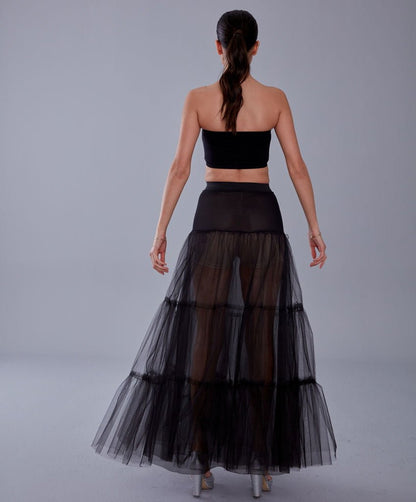 Black Voile Petticoat Skirt with Elastic Band - Perfect for Parties