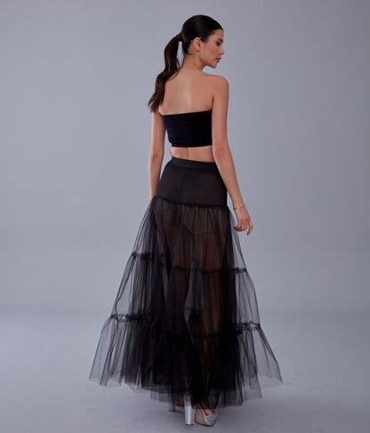 Black Voile Petticoat Skirt with Elastic Band - Perfect for Parties