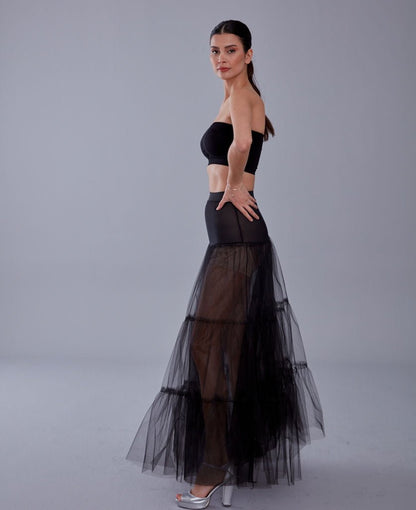 Black Voile Petticoat Skirt with Elastic Band - Perfect for Parties