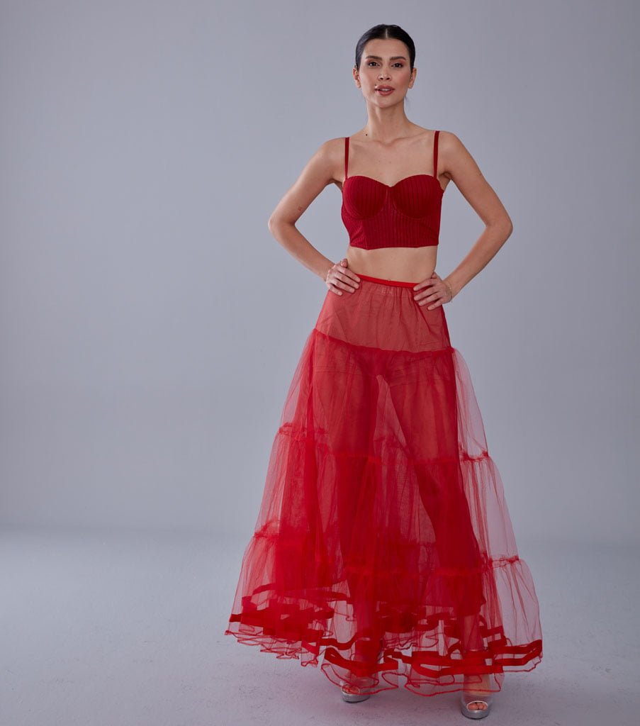 Red Voile Petticoat Skirt  with Elastic Band - Perfect for Parties