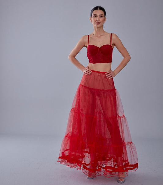 Red Voile Petticoat Skirt  with Elastic Band - Perfect for Parties