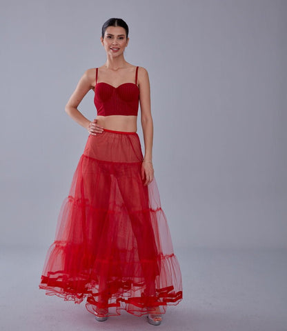 Red Voile Petticoat Skirt  with Elastic Band - Perfect for Parties