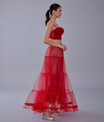Red Voile Petticoat Skirt  with Elastic Band - Perfect for Parties