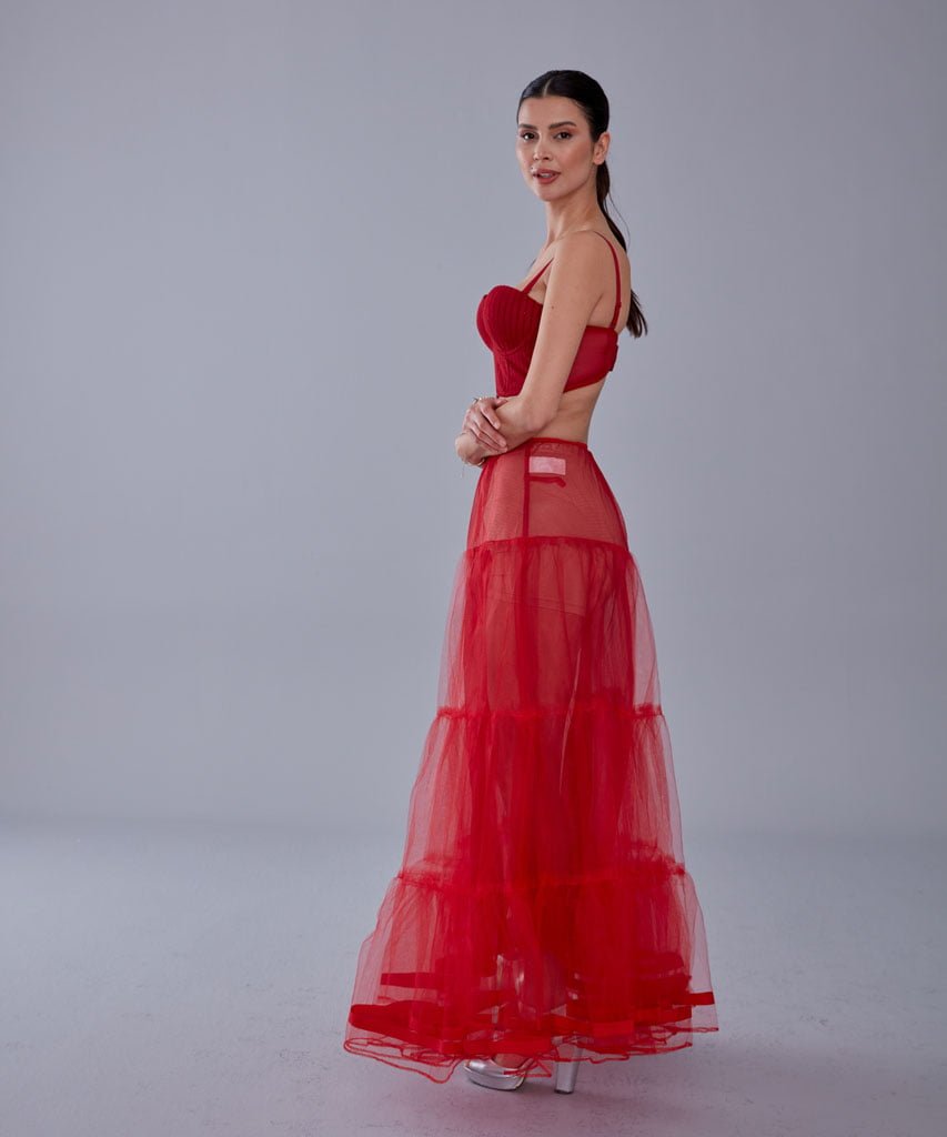 Red Voile Petticoat Skirt  with Elastic Band - Perfect for Parties