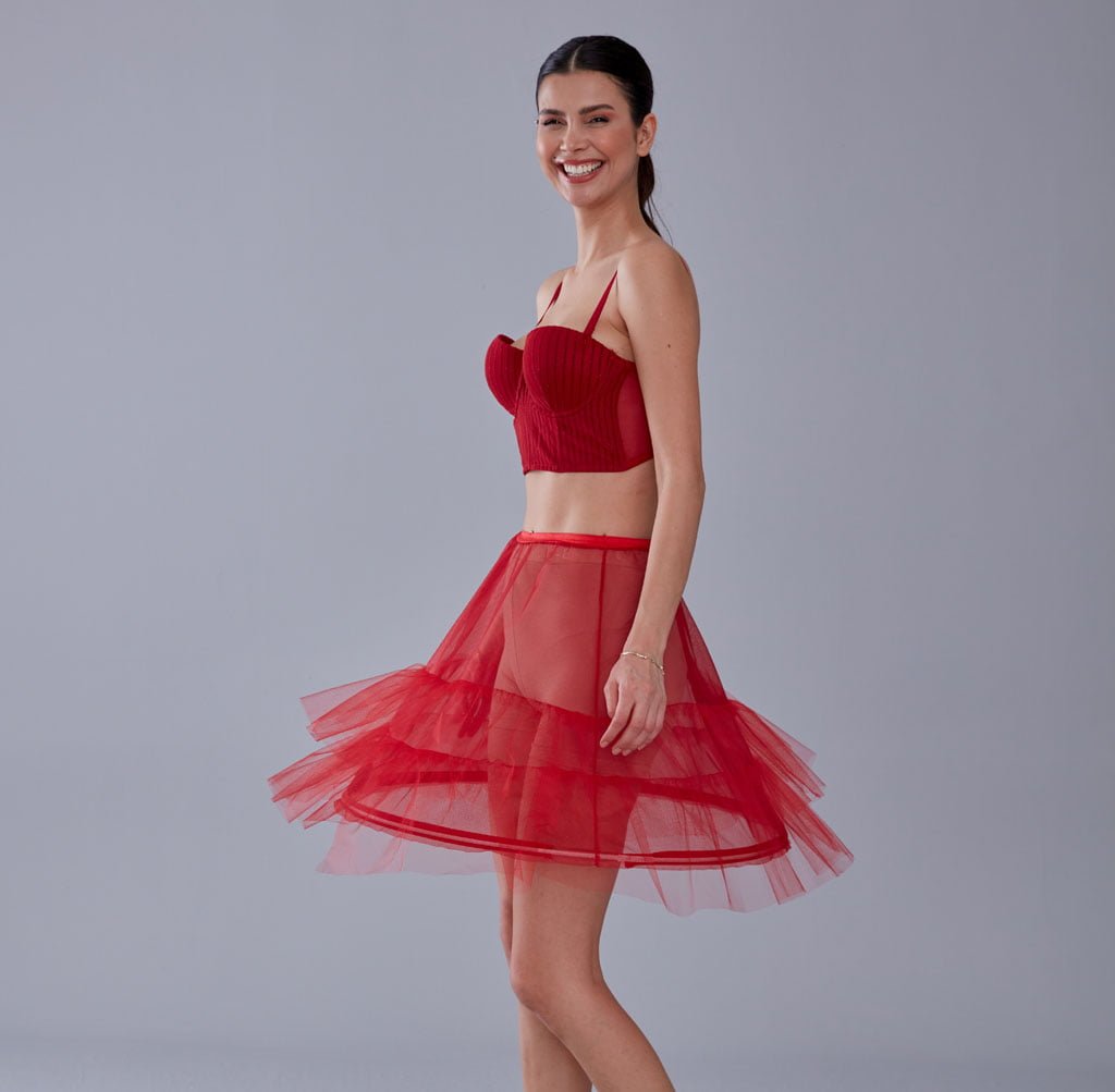 Red Short Hoop Skirt Underskirt  ( Petticoat Skirt )
