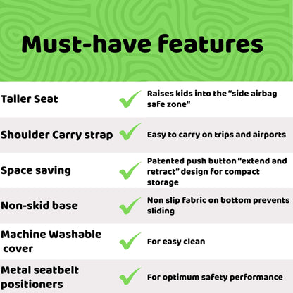 BubbleBum Teleport Backless Booster Car Seat, Kids Booster Seat for Car 40-100 lbs, Telescopic Portable Carseat, Ideal for Everyday Use and Foldable for Travel, - Black✔️