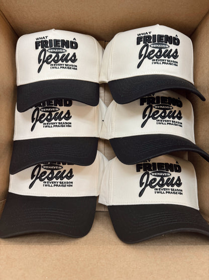 Friend in Jesus - Black Vintage Trucker Hat