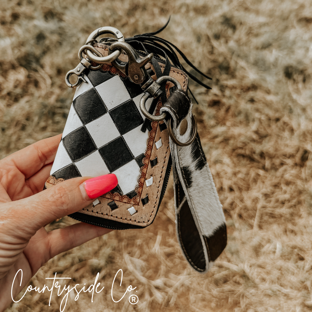 The Sidekick Checkered Mini Wallet Keychain