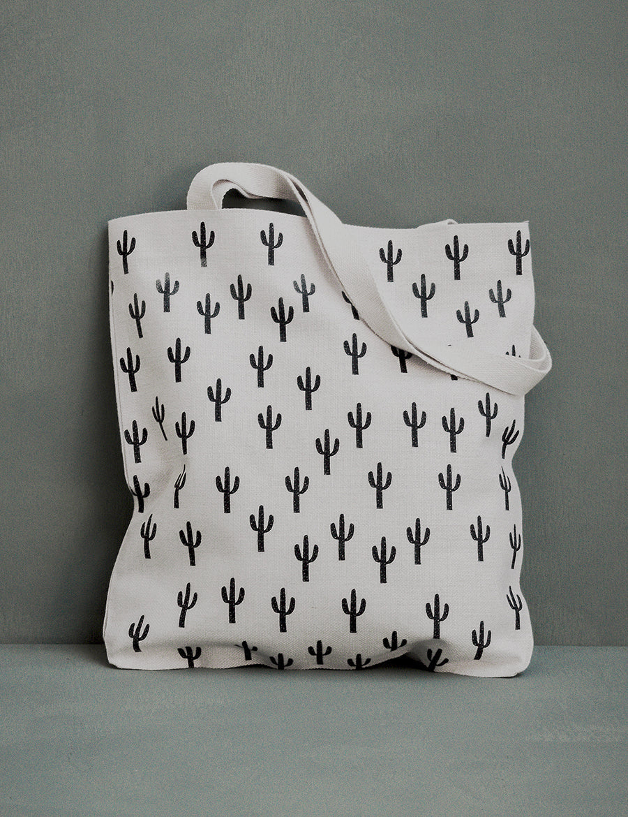 White Saguaro Canvas Tote Bag, College Student Gift, Mother's Day Gift, Christmas Gift