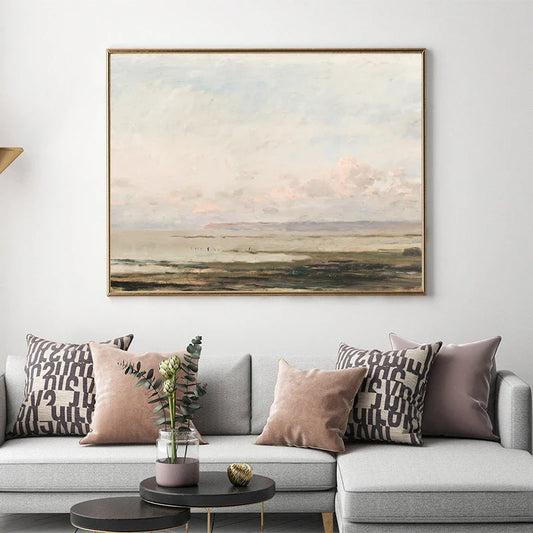 Vintage Seascape Canvas Painting Coastal Landscape Wall Pictures Pastel Beach Art Prints Living Room Farmhouse Nautical Decor