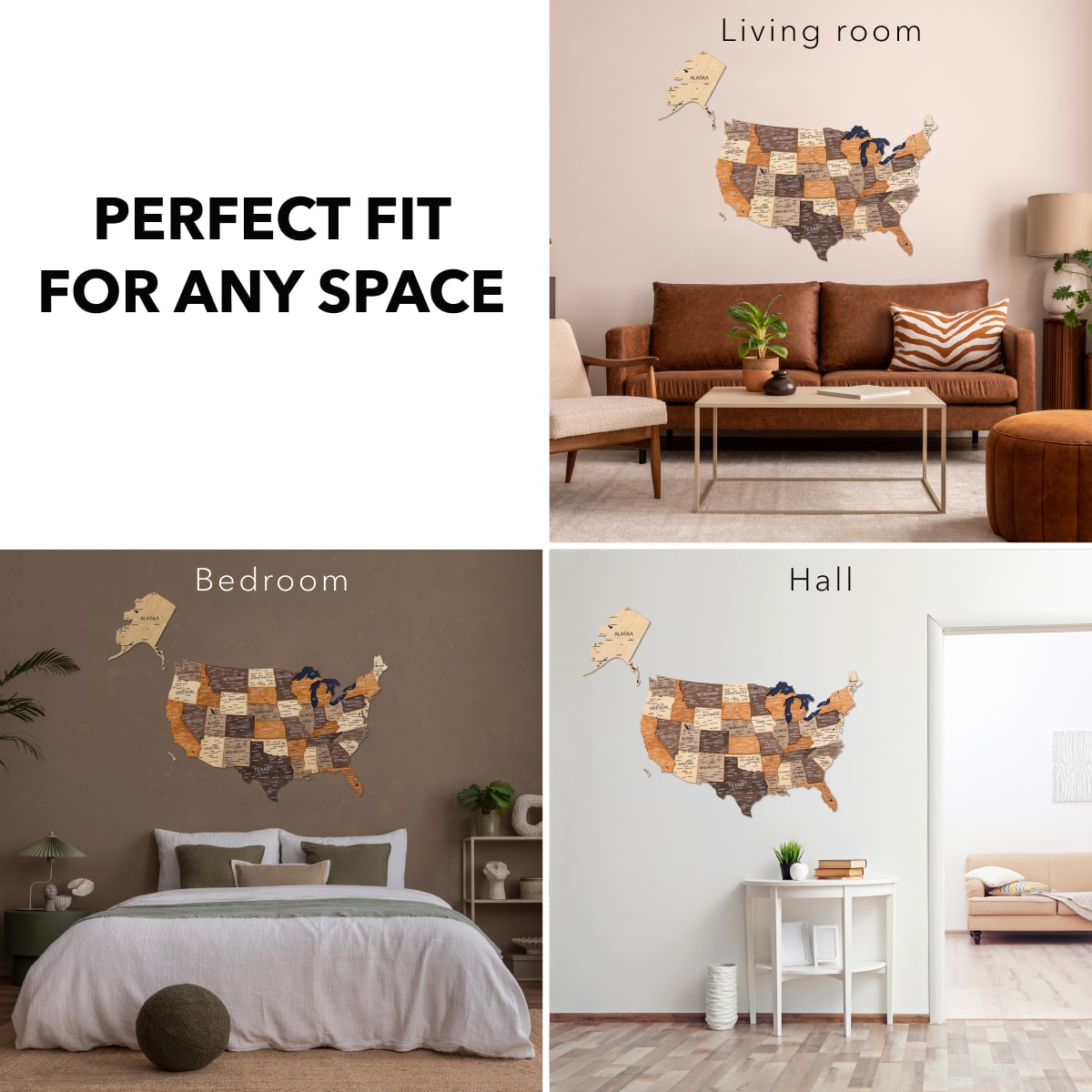 Wooden 3d Map of USA - Multicolor