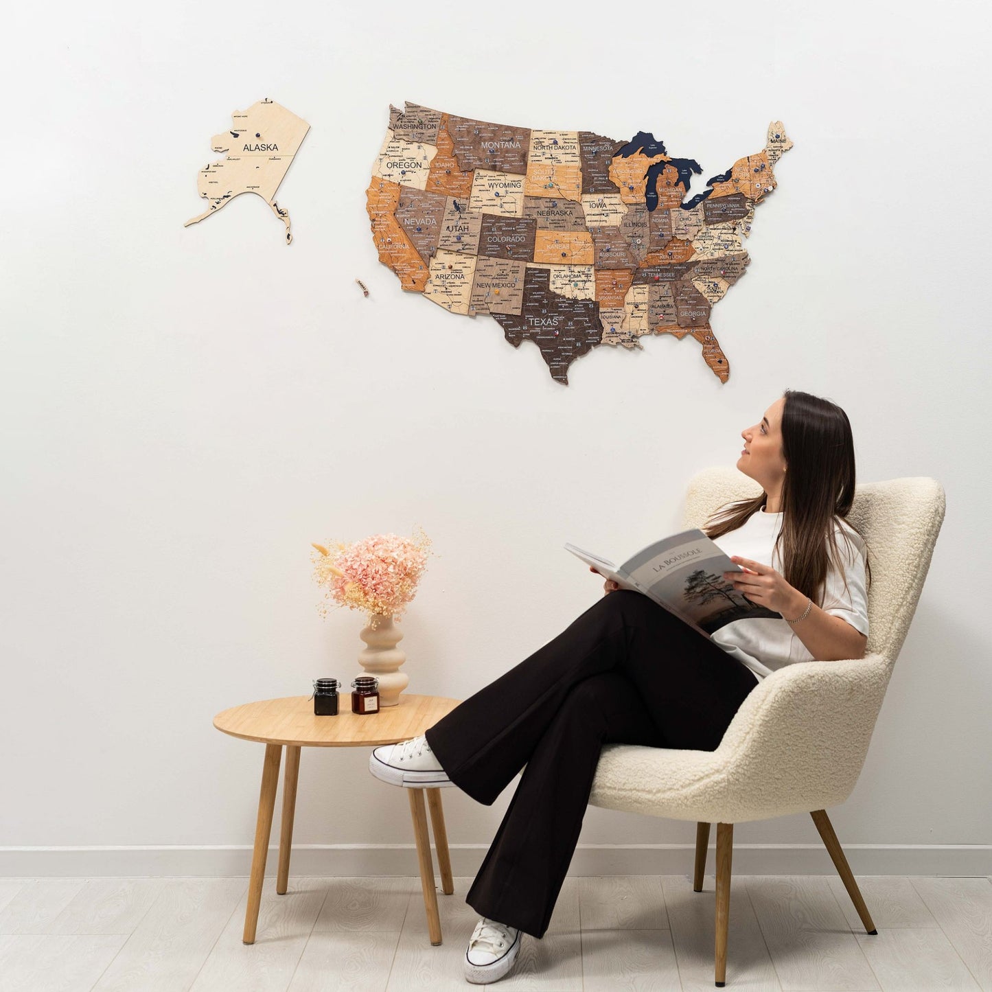 Wooden 3d Map of USA - Multicolor