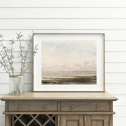 Vintage Seascape Canvas Painting Coastal Landscape Wall Pictures Pastel Beach Art Prints Living Room Farmhouse Nautical Decor
