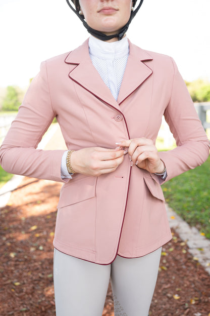 Grand Prix Ladies EQJ 3 Button Show Coat, Rose with Burgundy Piping
