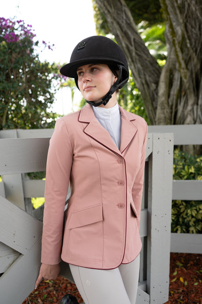 Grand Prix Ladies EQJ 3 Button Show Coat, Rose with Burgundy Piping