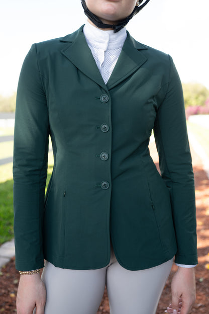 Grand Prix Quinn Show Jacket, 4 Button Front with Hidden Zipper Closure, New Green
