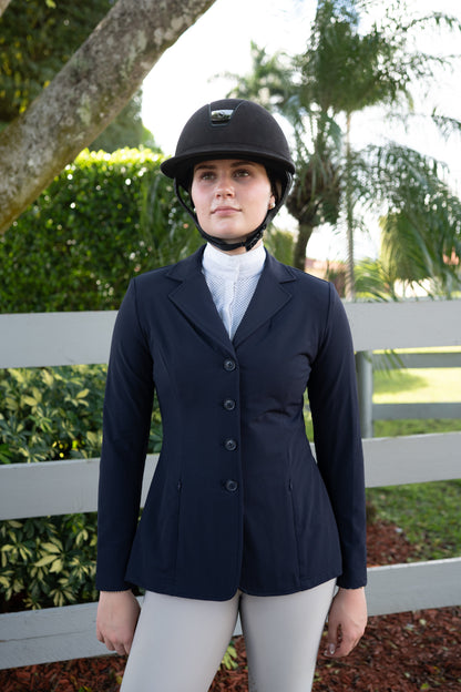 Grand Prix Ladies Quinn Show Coat, 4 Button with Hidden Zipper Closure, Navy