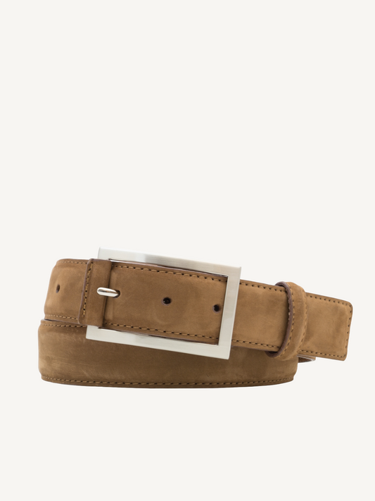 Cognac Nubuck Leather Belt with Square End | 35mm Belt