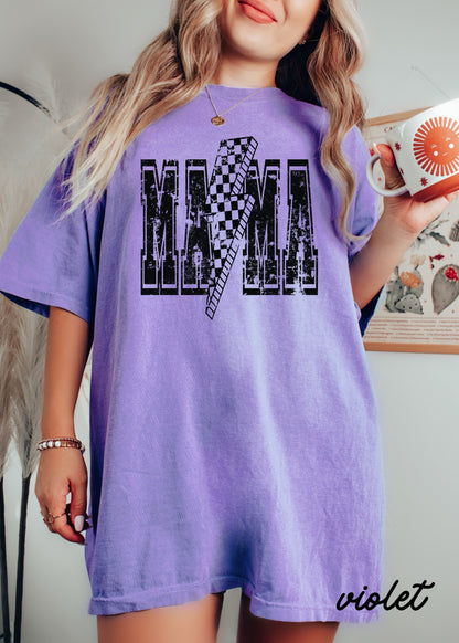 Checkered Bolt MAMA Tee *10 Colors Black Ink (S-3X)
