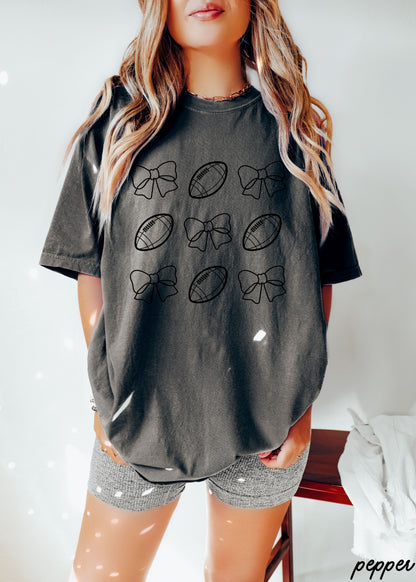 Football Bow Coquette Rows Tee *12 Colors (S-3X)