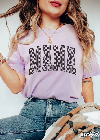 Mama Outline Checkered Tee *12 Colors (S-3X)