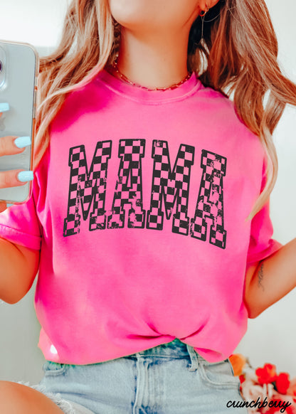 Mama Outline Checkered Tee *12 Colors (S-3X)