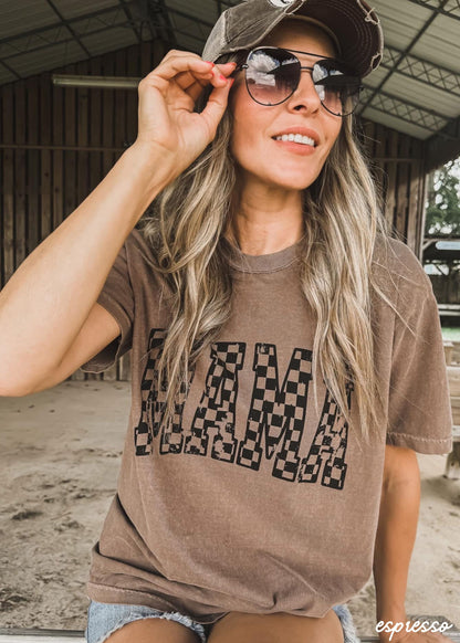Mama Outline Checkered Tee *12 Colors (S-3X)
