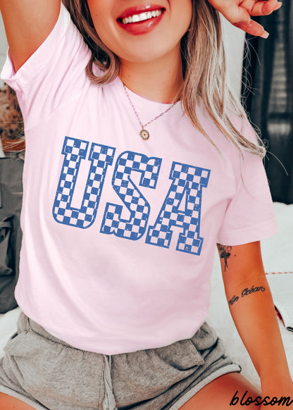 Checkered USA Tee *12 Colors (S-3X)
