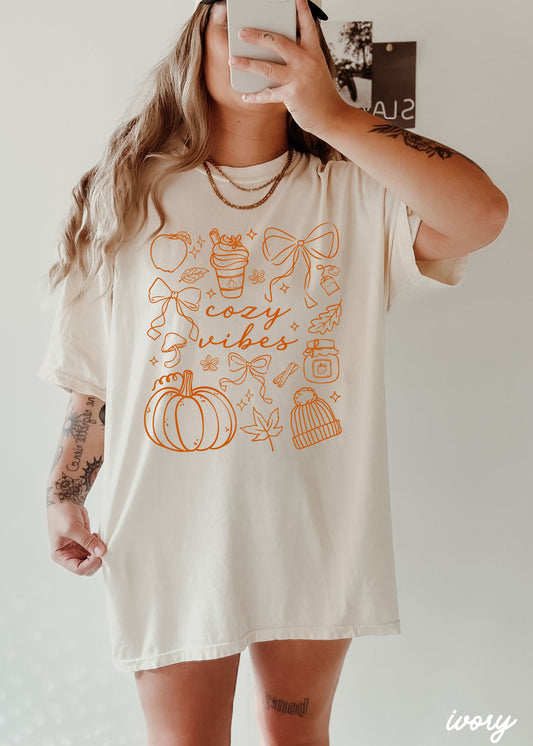 Cozy Vibes Doodle Tee *6 Colors (S-3X)
