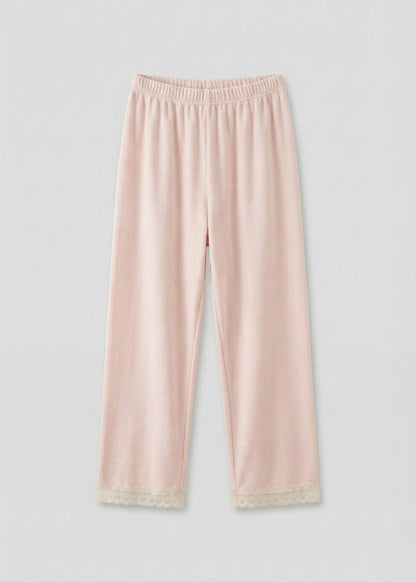 Rosy Velvet Coquette Lace Pajama Set / Pink