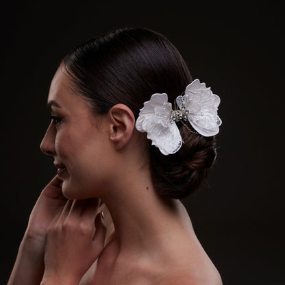 White Butterfly Flower Hair Comb