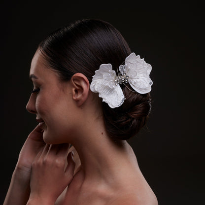 White Butterfly Flower Hair Comb