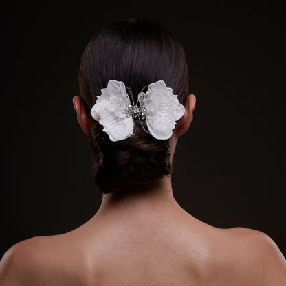 White Butterfly Flower Hair Comb