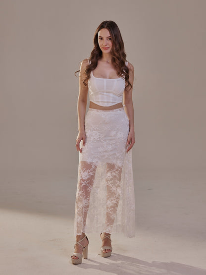 White Lace A-Line Skirt – Long Sheer Full Skirt