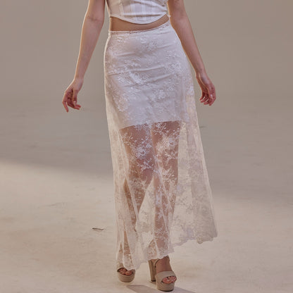 White Lace A-Line Skirt – Long Sheer Full Skirt