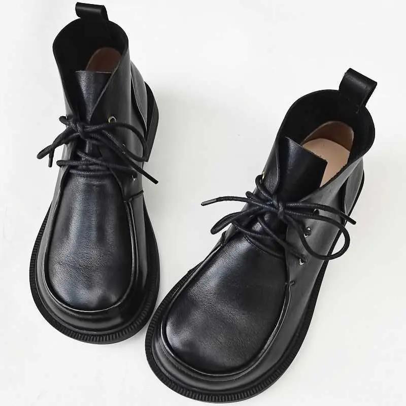 Women’s Pure Leather Chunky Big-Toe Ankle Boots