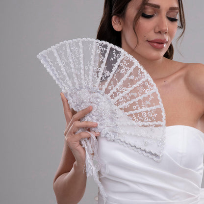 Elegant French Lace Hand Fan for Brides, Bridesmaids