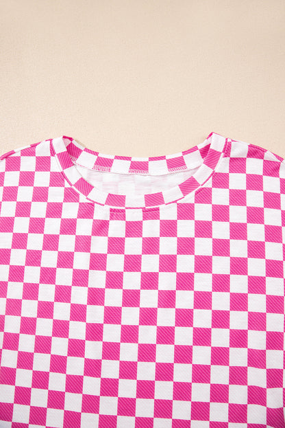 Luxury Checkerboard T Shirt and High Waist Skorts Set