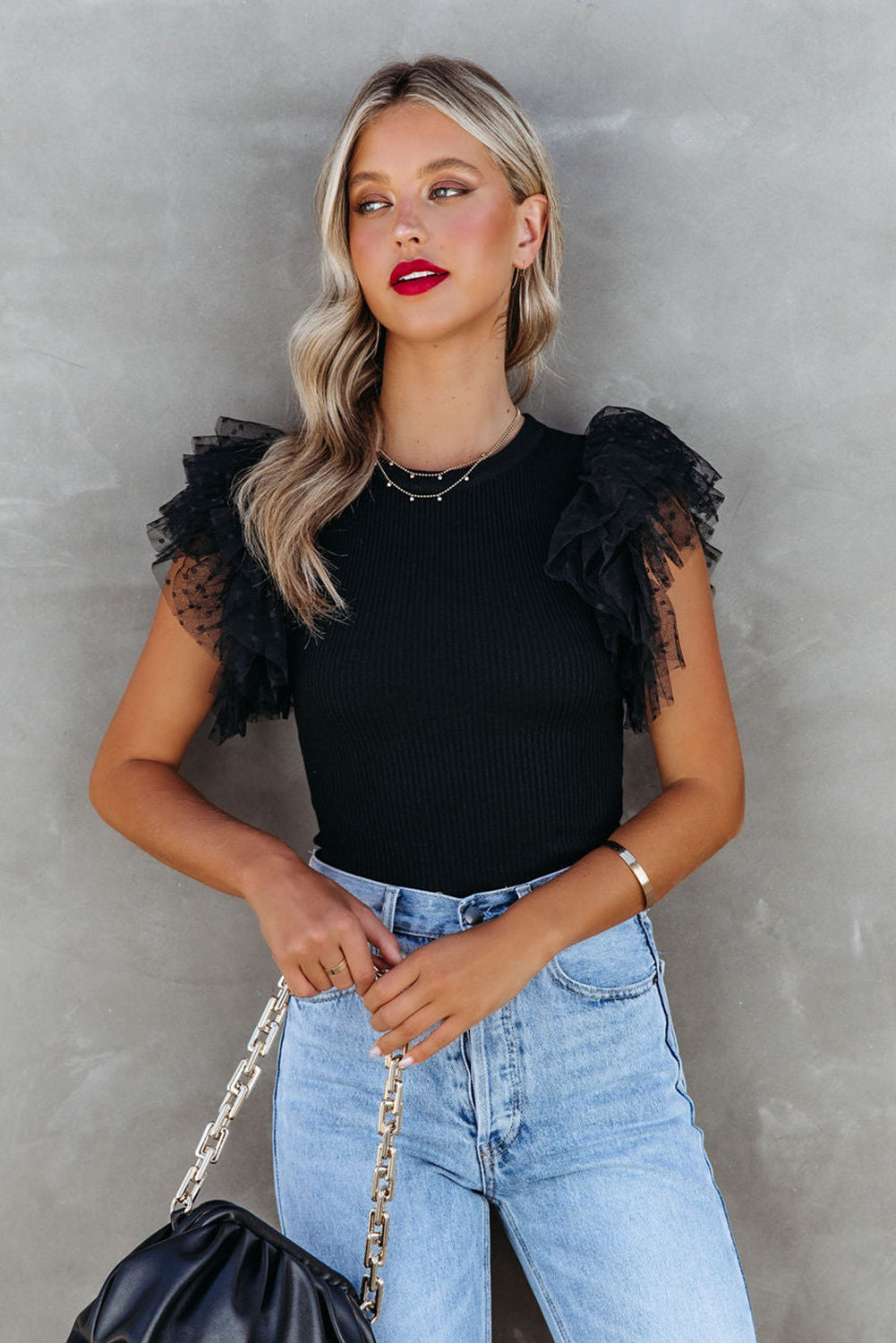 Pink Layered Ruffle Knit Blouse