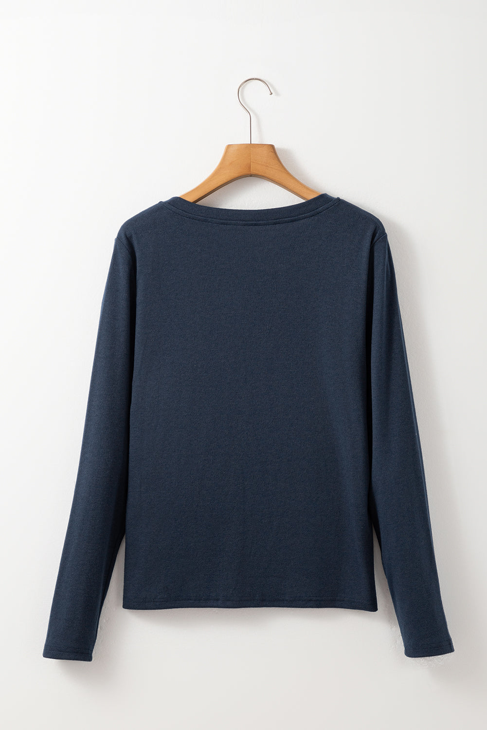 Dirty Blue Notch V Neck Pocket Patched Long Sleeve Women's T-Shirt