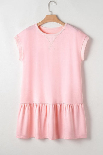 Solid Cap Sleeve Drop Waist T-Shirt Dress